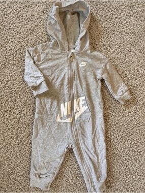 Nike Gray Hooded Footie One-Piece for Kids